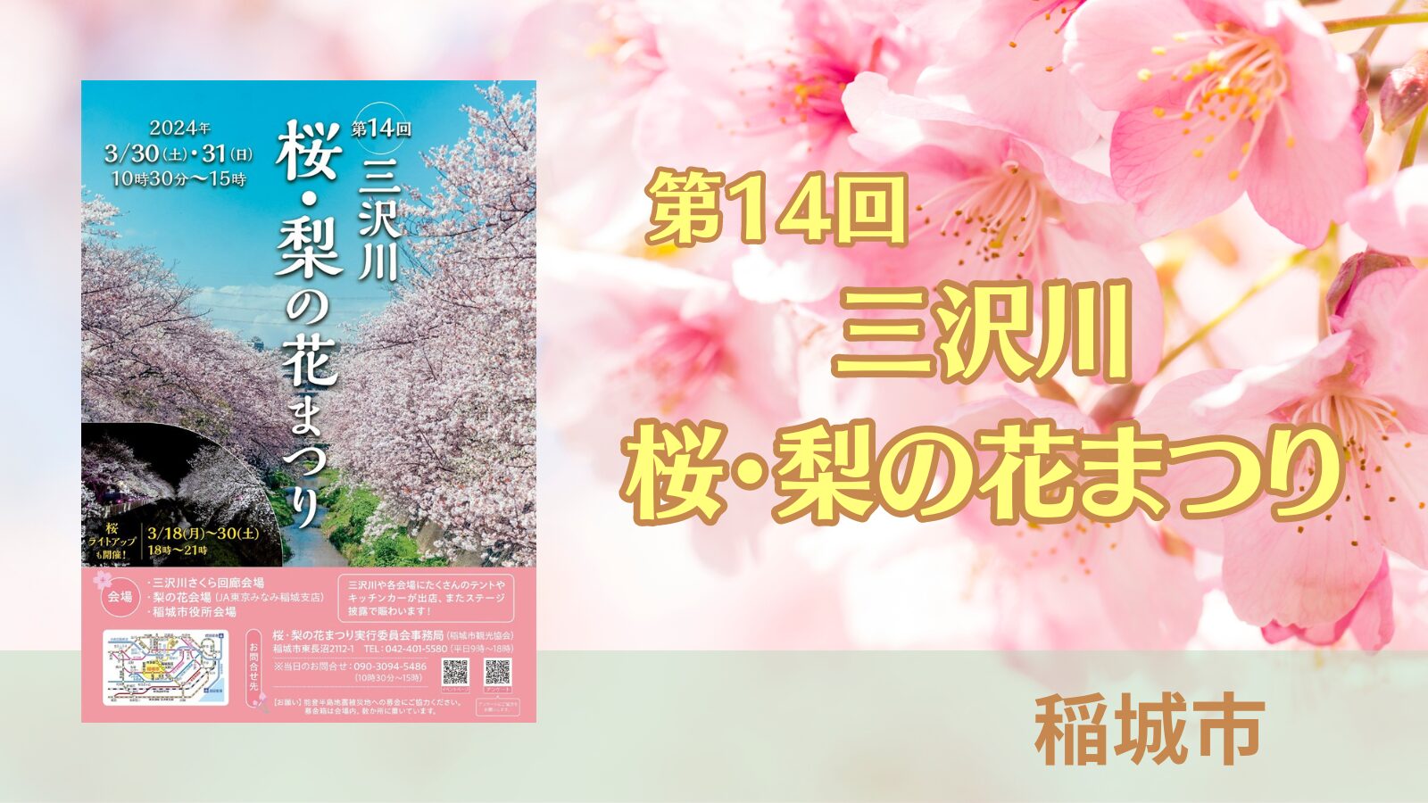 【稲城の花見】第14回！「三沢川　桜・梨の花まつり」が開催されます！出店・イベントも盛りだくさん！