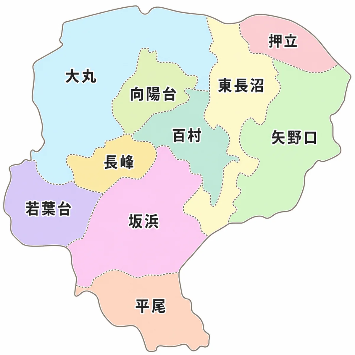 稲城市のエリアマップ