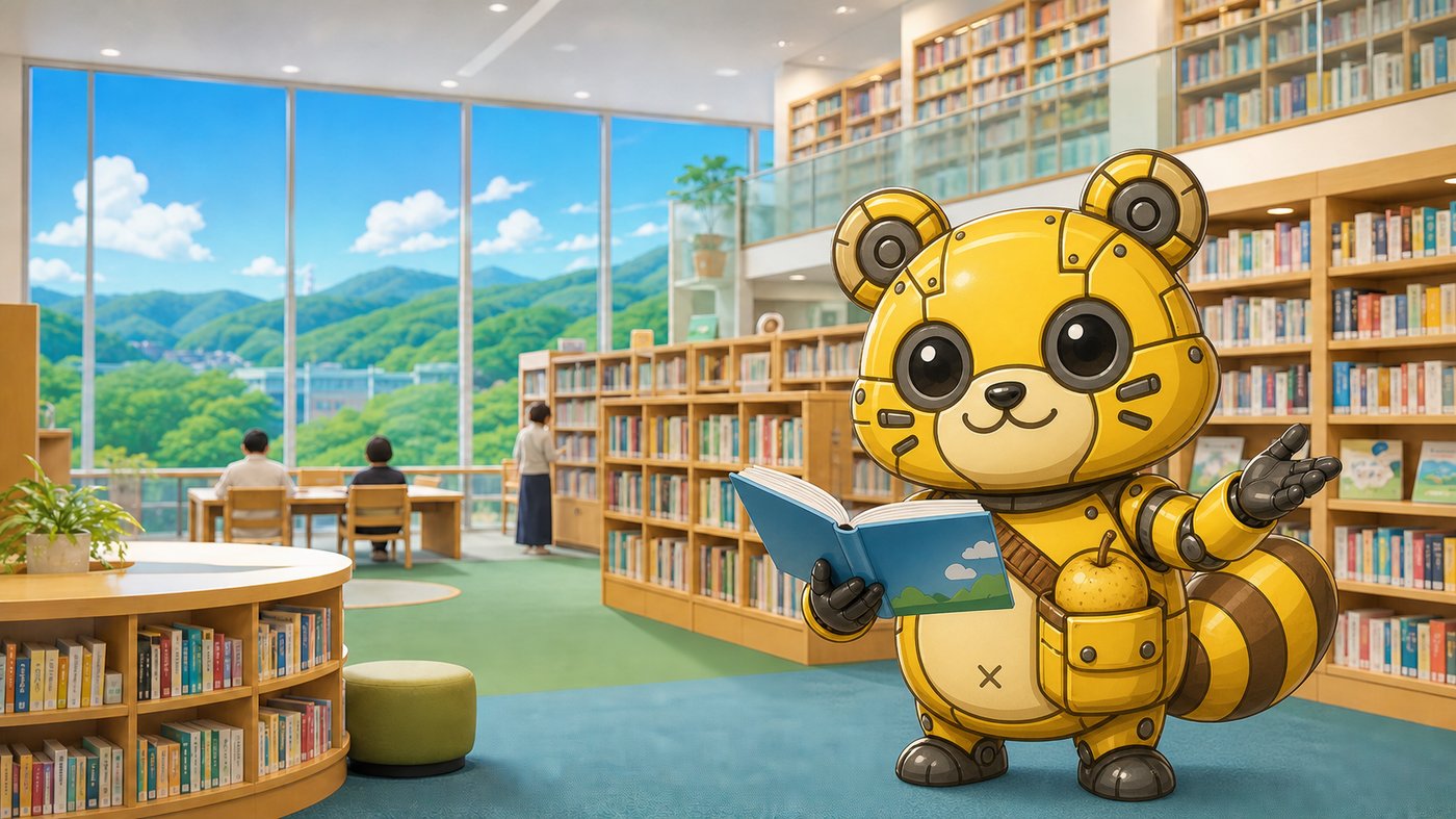 図書館で本を読むメカポンタ