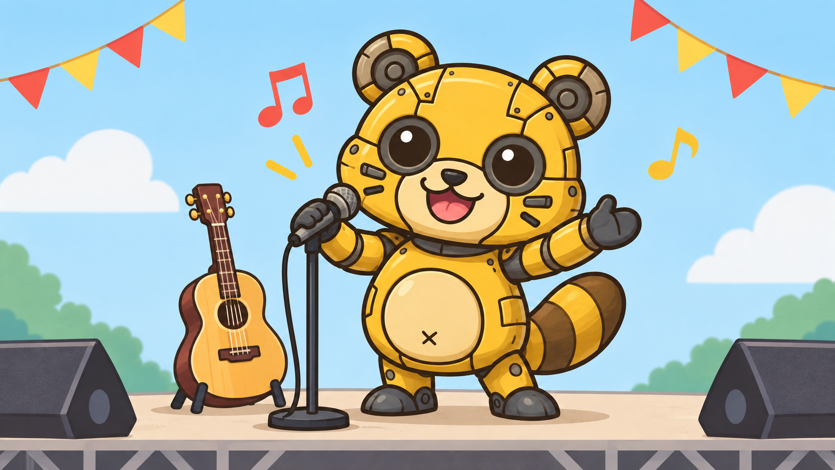 音楽ステージを案内するメカポンタ