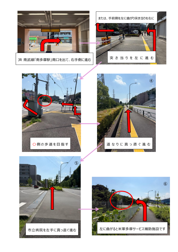 南多摩駅から米軍多摩サービス補助施設までの公式経路図